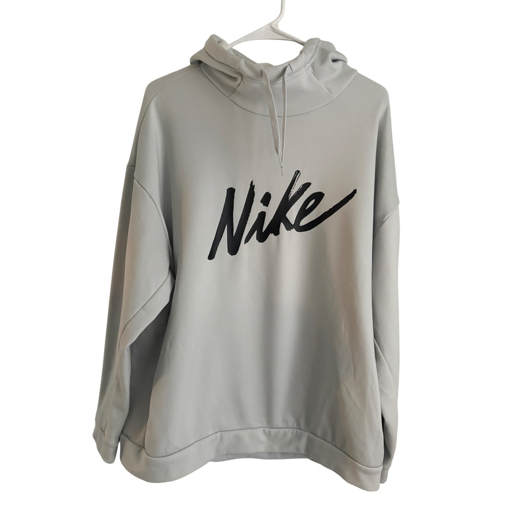 Nike Womens XL Light Grey Brushstroke Logo Fleece Lined Pullover Hoodie